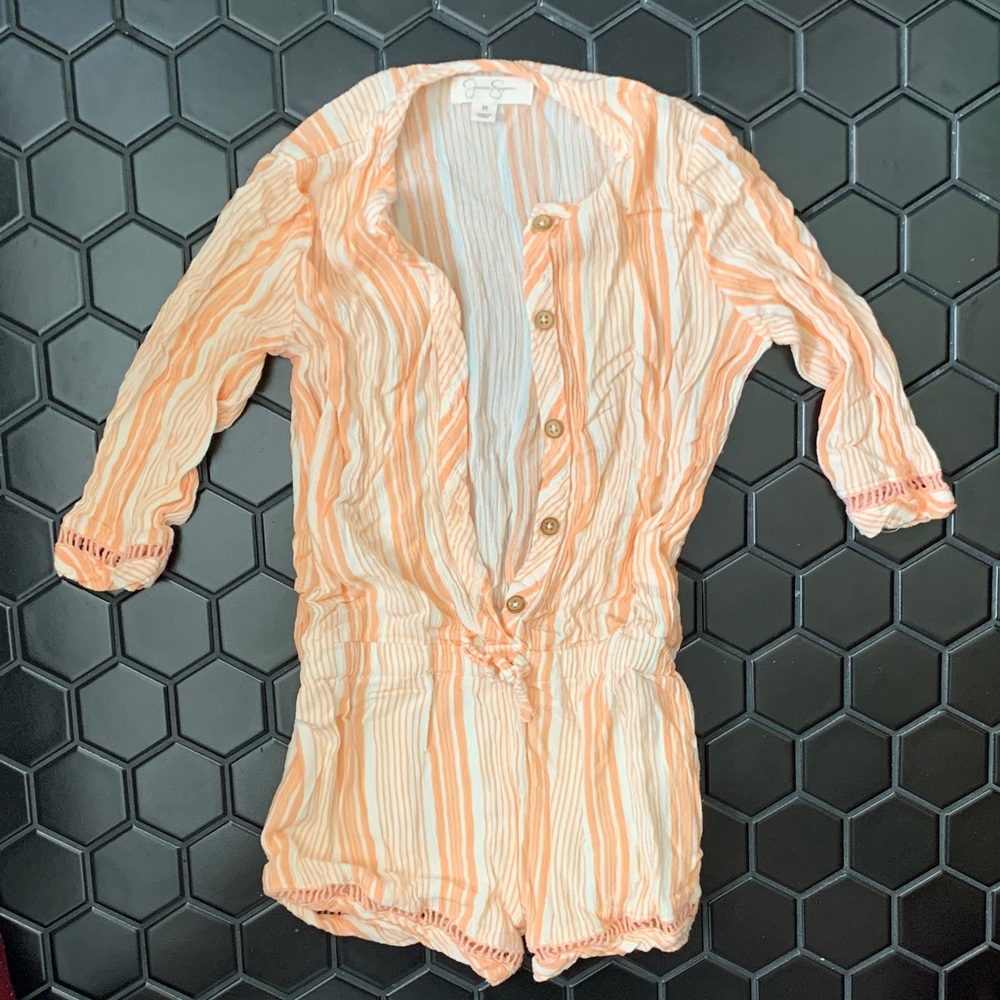 Jessica Simpson Orange and White Striped Romper (Long Sleeved/Shorts)